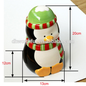 Novela diseñada jarra de galletas de cerámica en forma de pingüino, tarro de galletas de cerámica